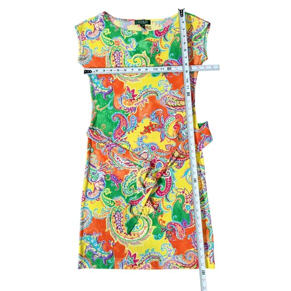 LAUREN RALPH LAUREN $169 Paisley Colorful Jersey Cap Sleeve Belted Dress Sz P XS - Picture 7 of 10